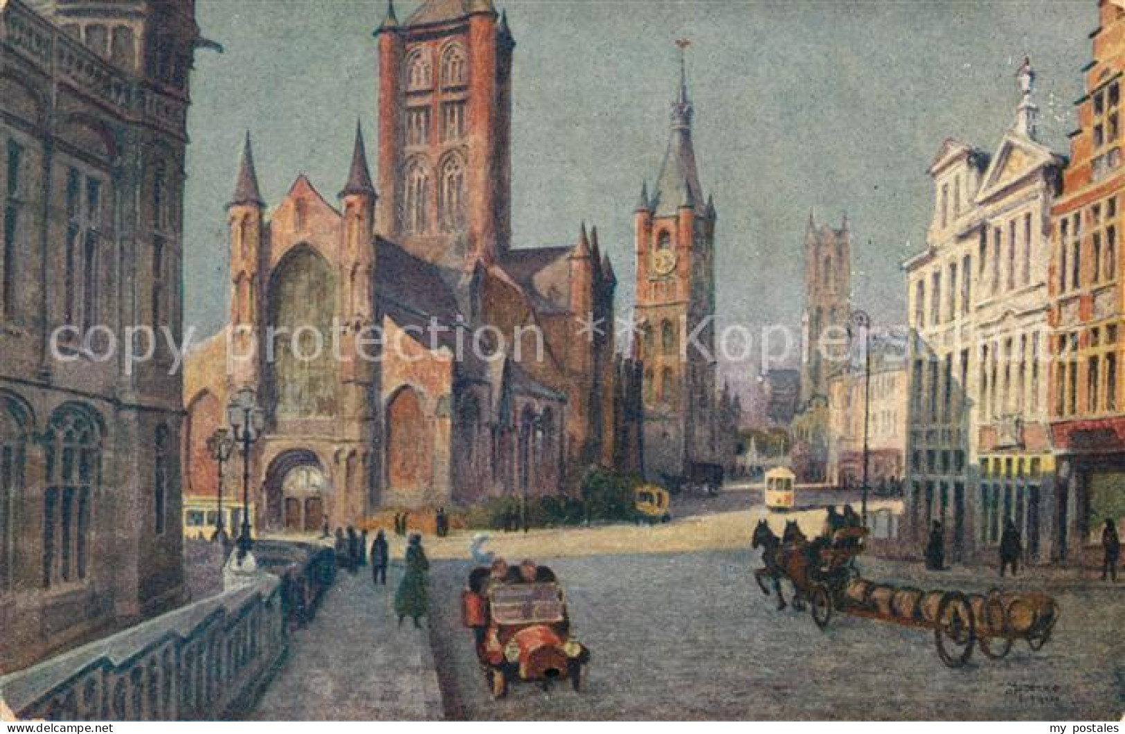 73337150 Gand Belgien Eglise Saint Nicolas Le Beffroi Eglise Saint Bavon Aquarel - Sonstige & Ohne Zuordnung