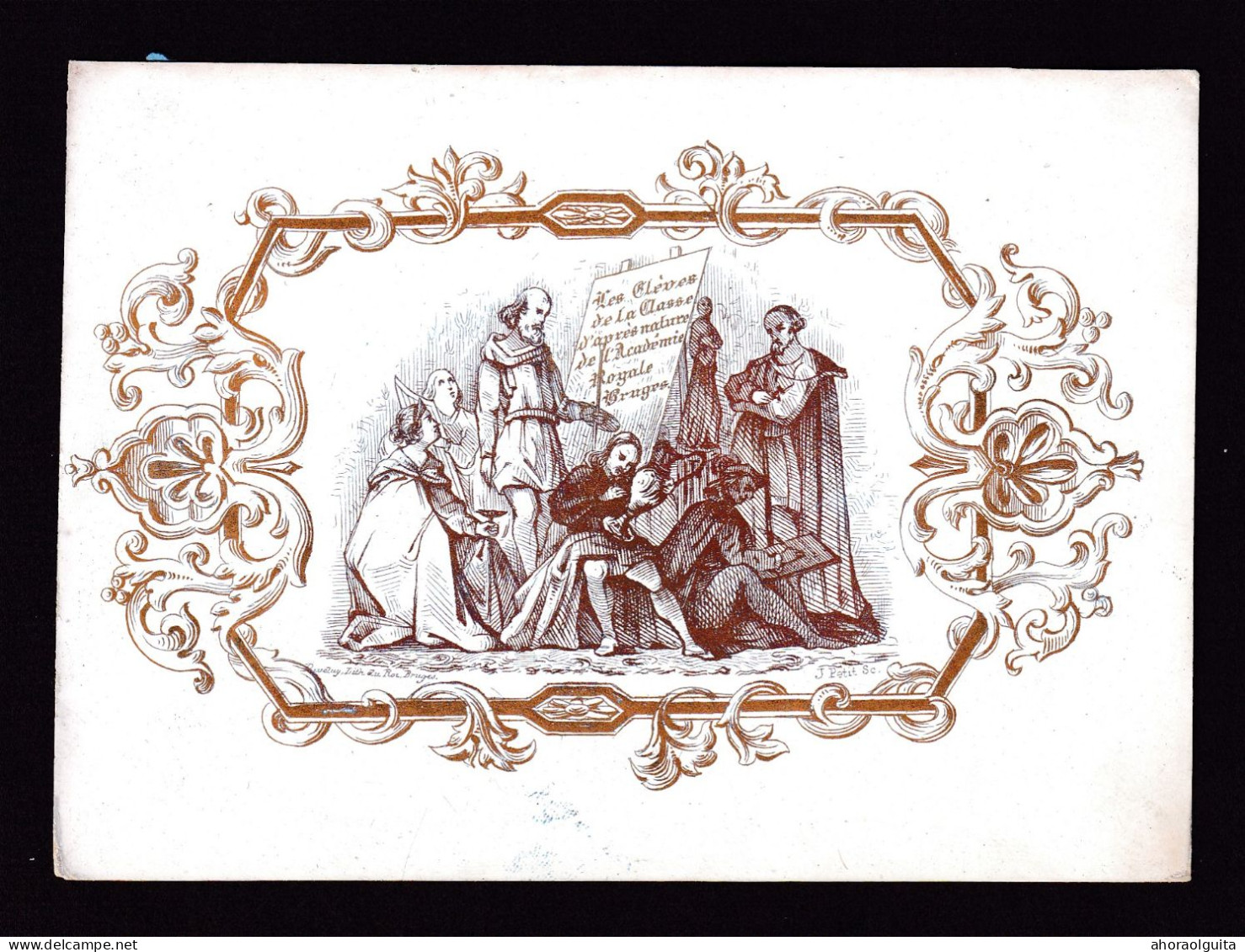 599/29 -- BRUGES CARTE PORCELAINE - Carte Illustrée Les Elèves De L'Académie Royale De Bruges - Litho Années1840/50 - Cartes De Visite