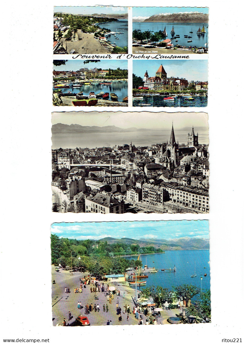 Lot 3 Cpm - Suisse - OUCHY - LAUSANNE - Vue Générale - Les Quais - Souvenir - Voiture Taxi Bateau - Lausanne