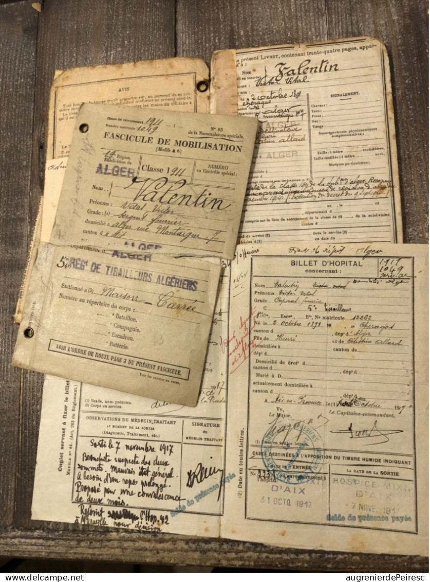 Lot De Papiers Du Poilu Valentin , 5eme RTA 14-18 Alger - 1914-18