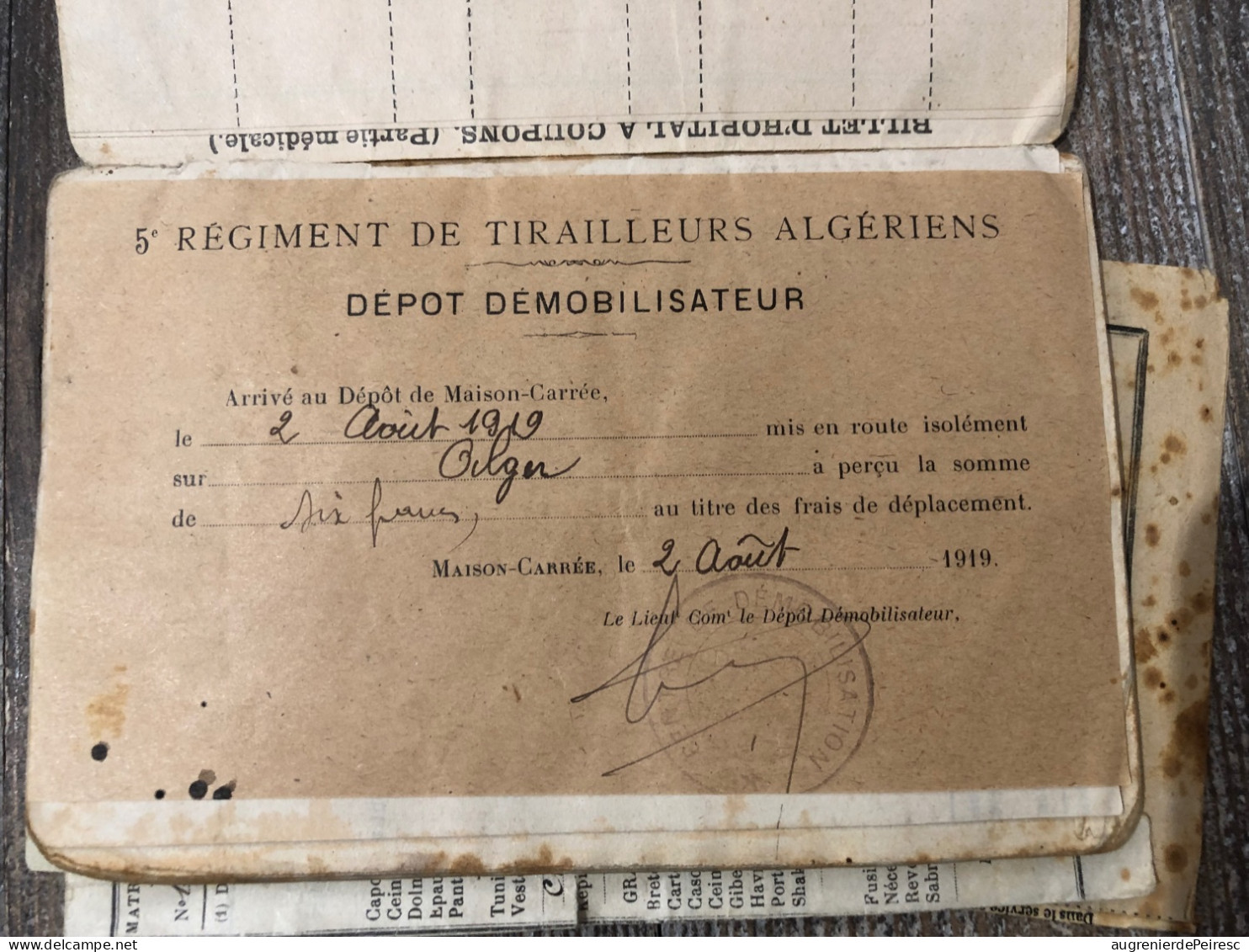 Lot De Papiers Du Poilu Valentin , 5eme RTA 14-18 Alger - 1914-18