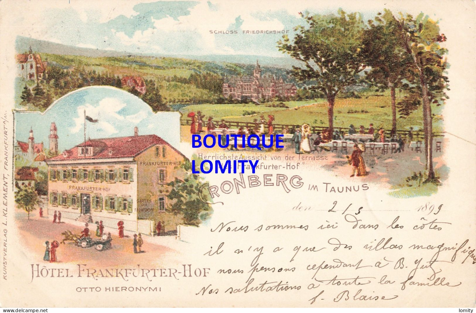 Allemagne Cronberg Im Taunus Kronberg CPA + Timbre Reich Cachet 1899 Lithographie Hotel Frankfurter Hof - Kronberg
