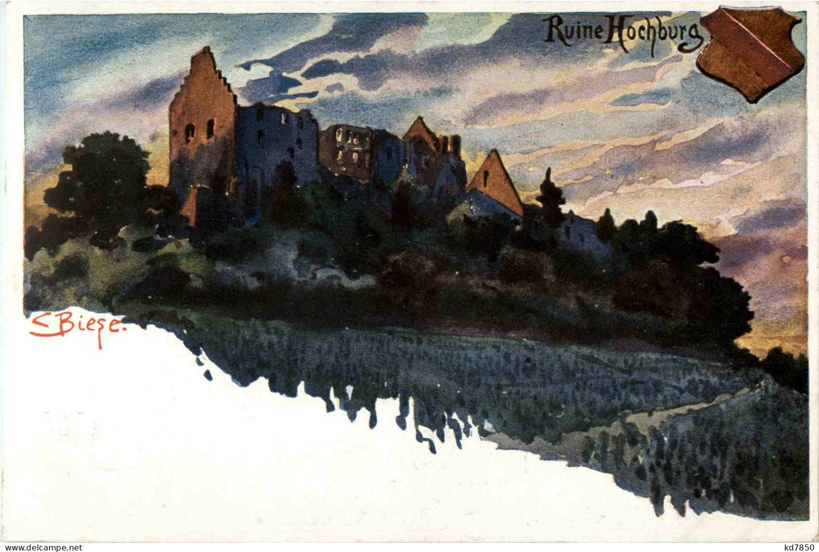 Ruine Hochburg - Künstlerkarte C. Biese - Emmendingen