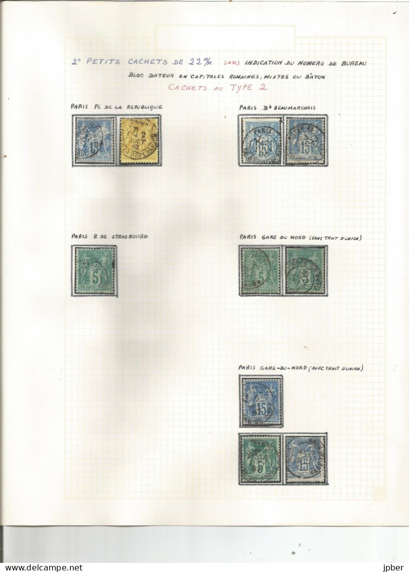 France - Sage - Etude Des "sections De Levées" Sur Cachets Des Bureaux De Paris - 127 Timbres - 1876-1898 Sage (Tipo II)