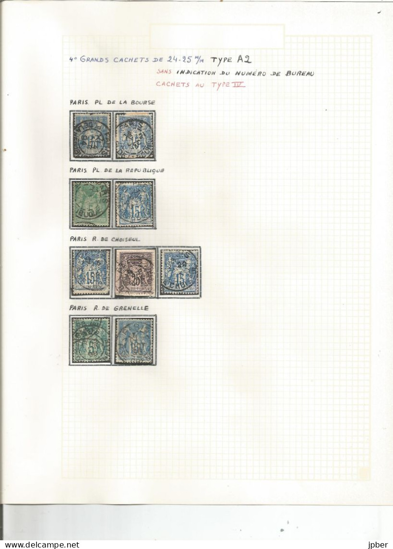 France - Sage - Etude Des "sections De Levées" Sur Cachets Des Bureaux De Paris - 127 Timbres - 1876-1898 Sage (Tipo II)