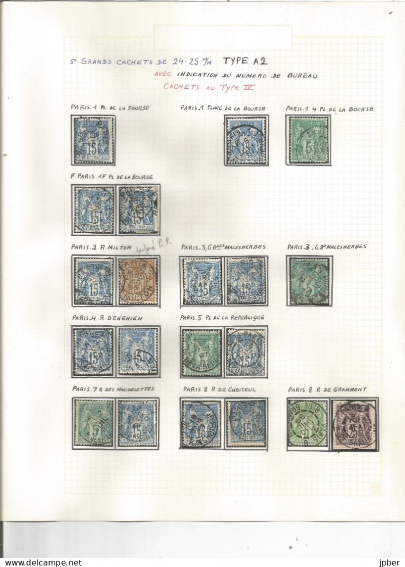 France - Sage - Etude des "sections de levées" sur cachets des bureaux de Paris - 127 timbres