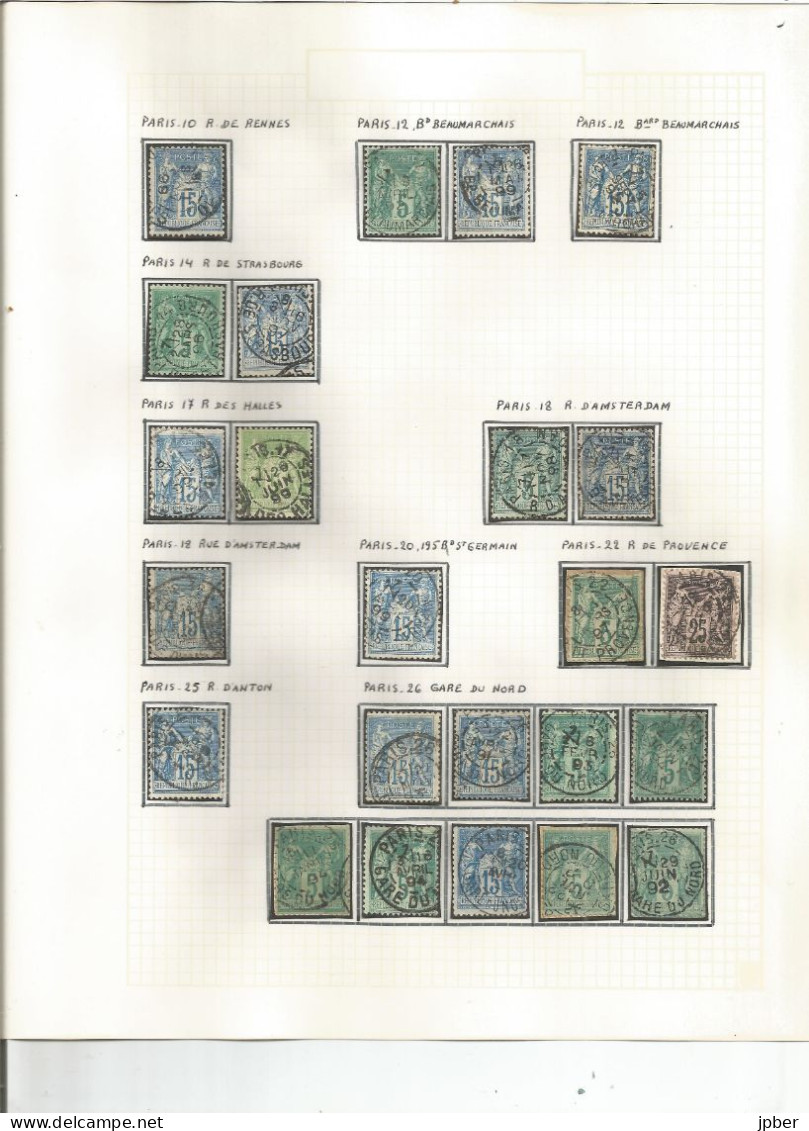 France - Sage - Etude des "sections de levées" sur cachets des bureaux de Paris - 127 timbres