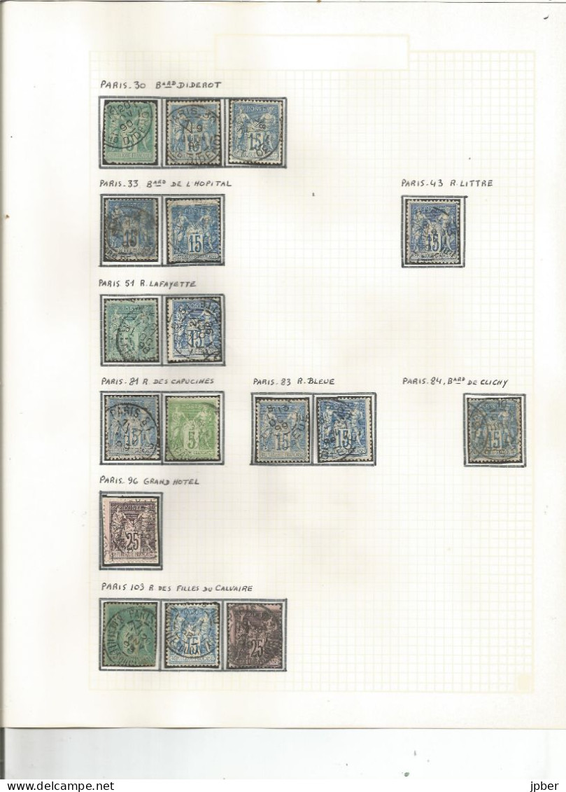 France - Sage - Etude des "sections de levées" sur cachets des bureaux de Paris - 127 timbres