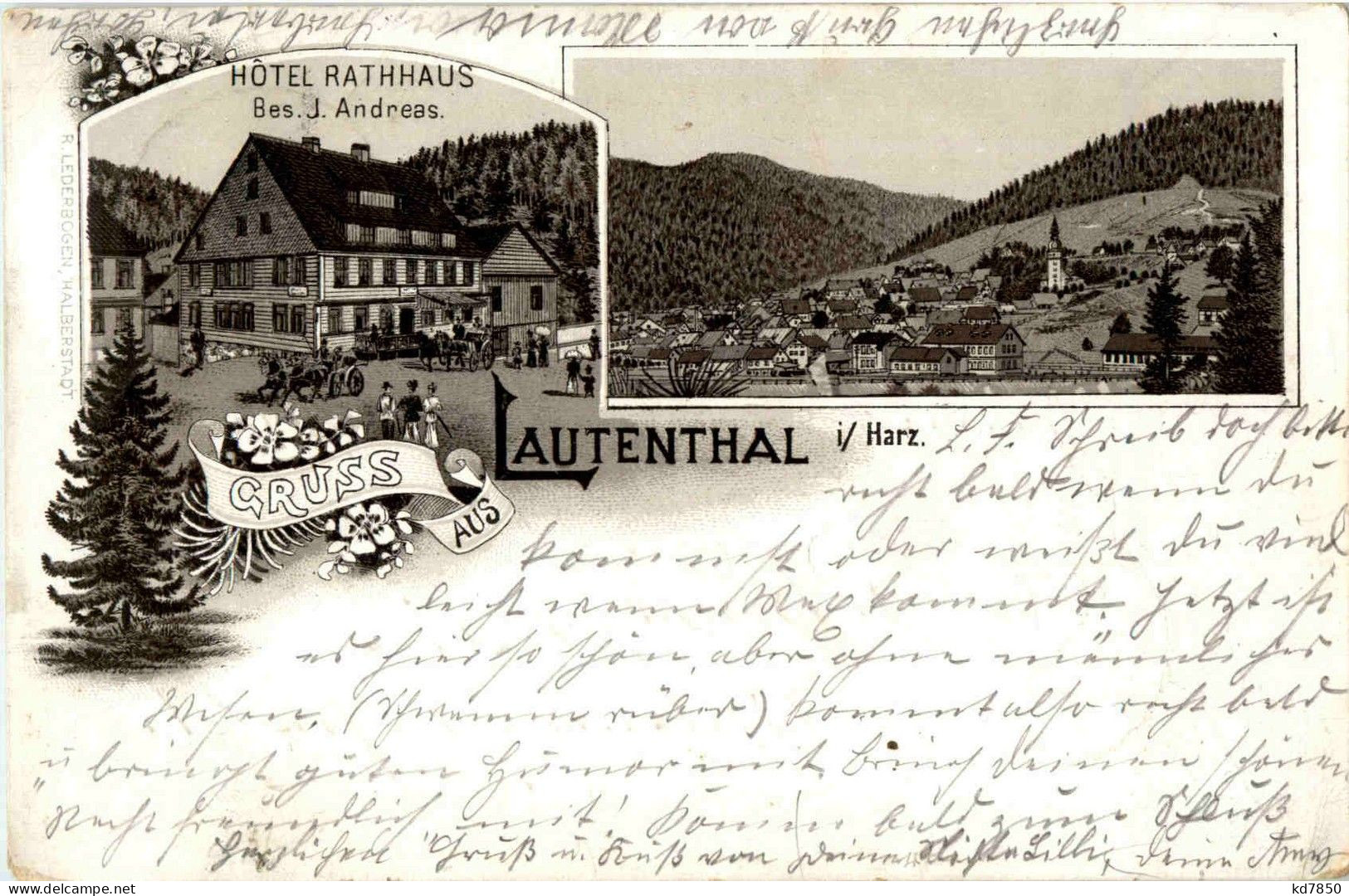 Gruss Aus Lautenthal - Hotel Rathhaus - Litho 1897 - Langelsheim