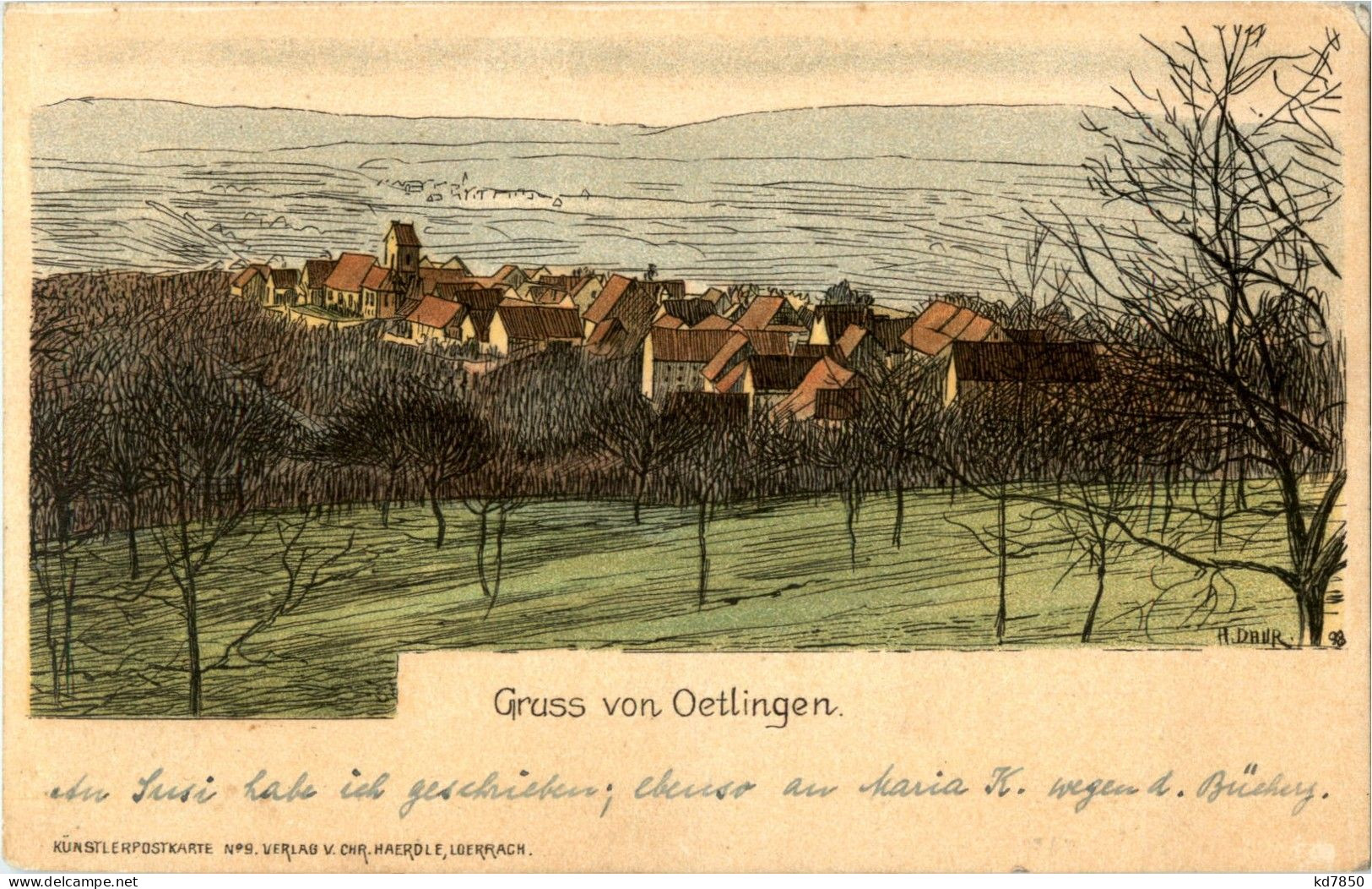 Gruss Aus Ötlingen - Künstlerkarte H. Daur - Litho - Lörrach