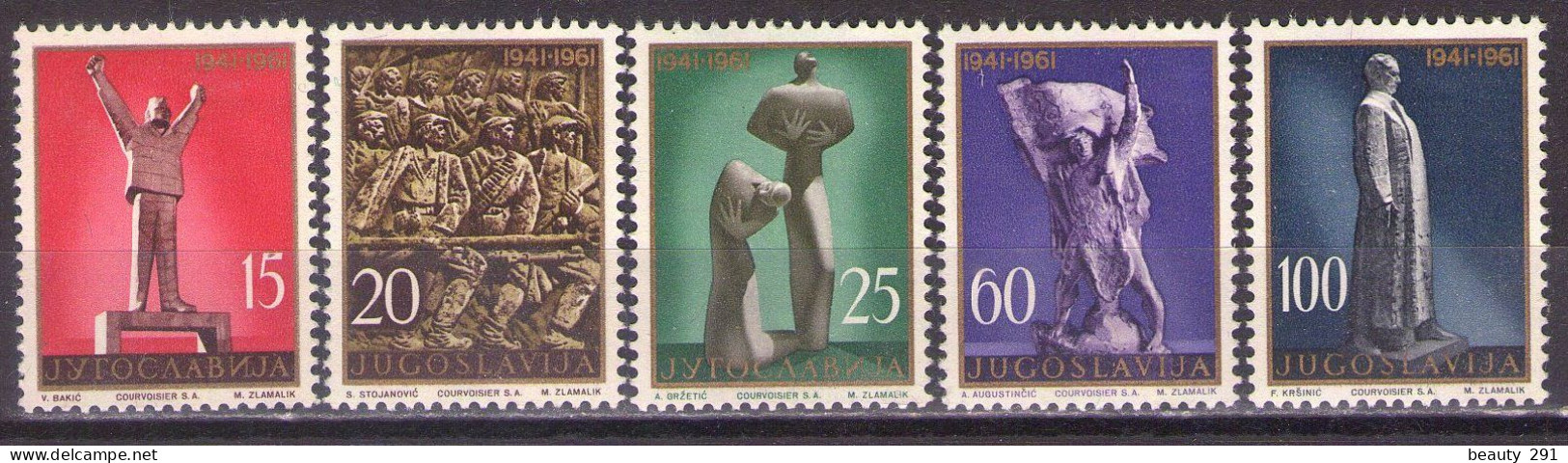 Yugoslavia 1961 - 20 Years Of Uprising - Mi 952-956 - MNH**VF - Unused Stamps