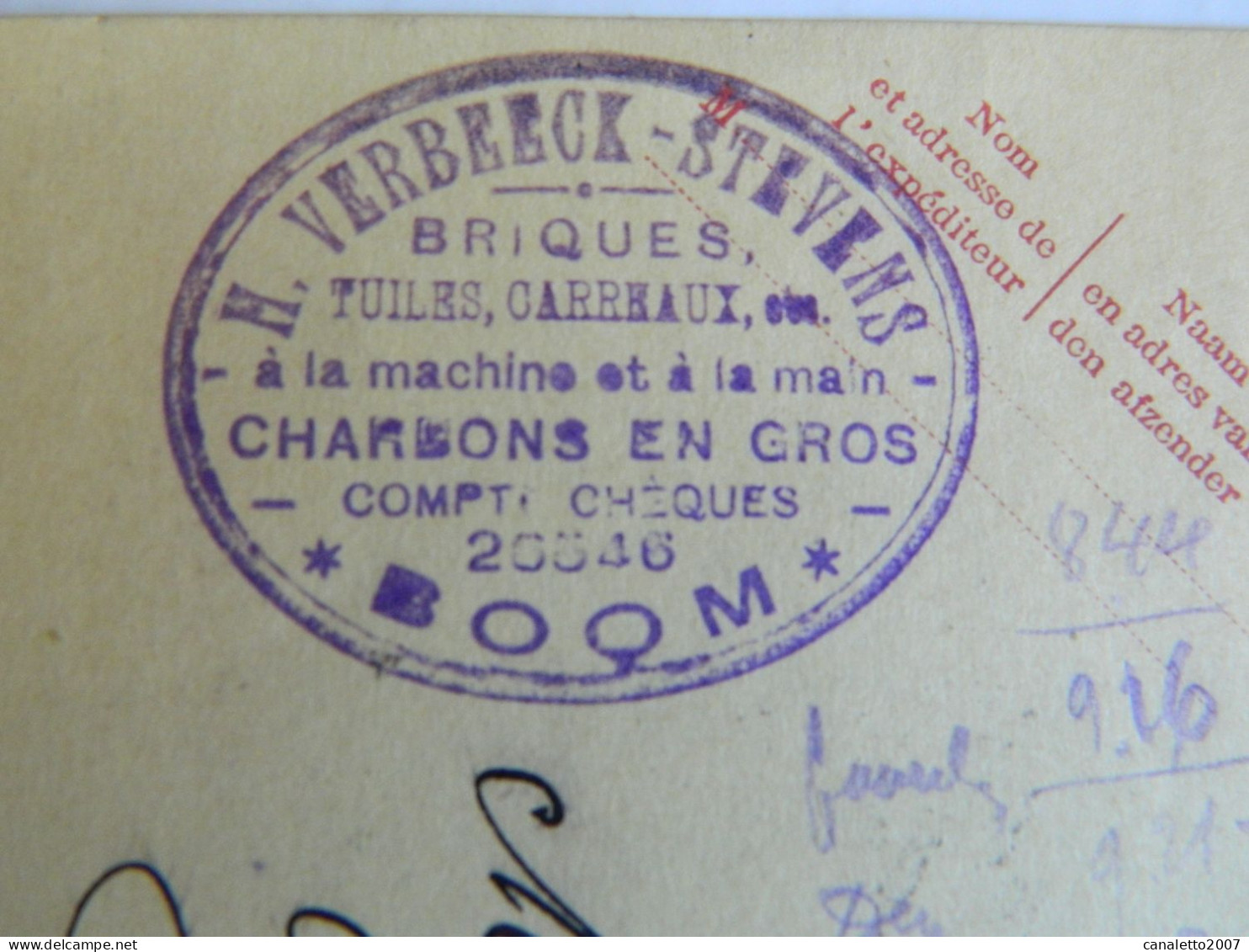 BOOM+BELGIQUE:ENTIER POSTAL DE 1924 AVEC CACHET DE VERBEECK-STEVENS -BRIQUES-TUILLES CARREAUX  CHARBON-A BOOM - Tarjetas 1909-1934