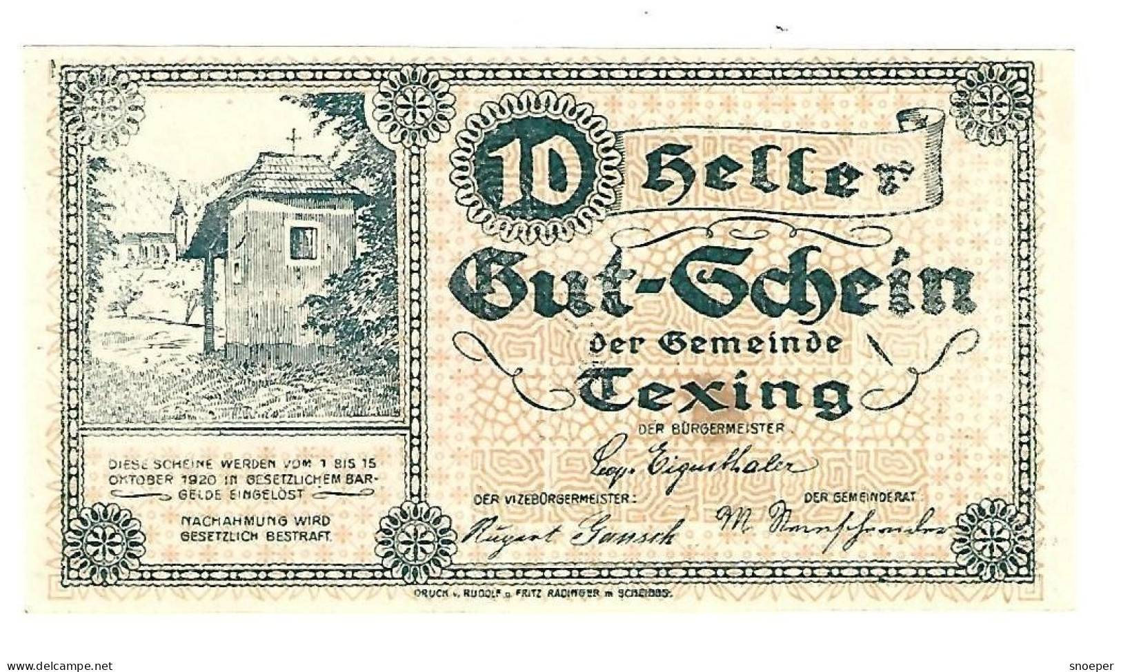 *notgeld   Austria Texing 10 Heller    1064.1c  Cat Val 1 Euro - Oostenrijk