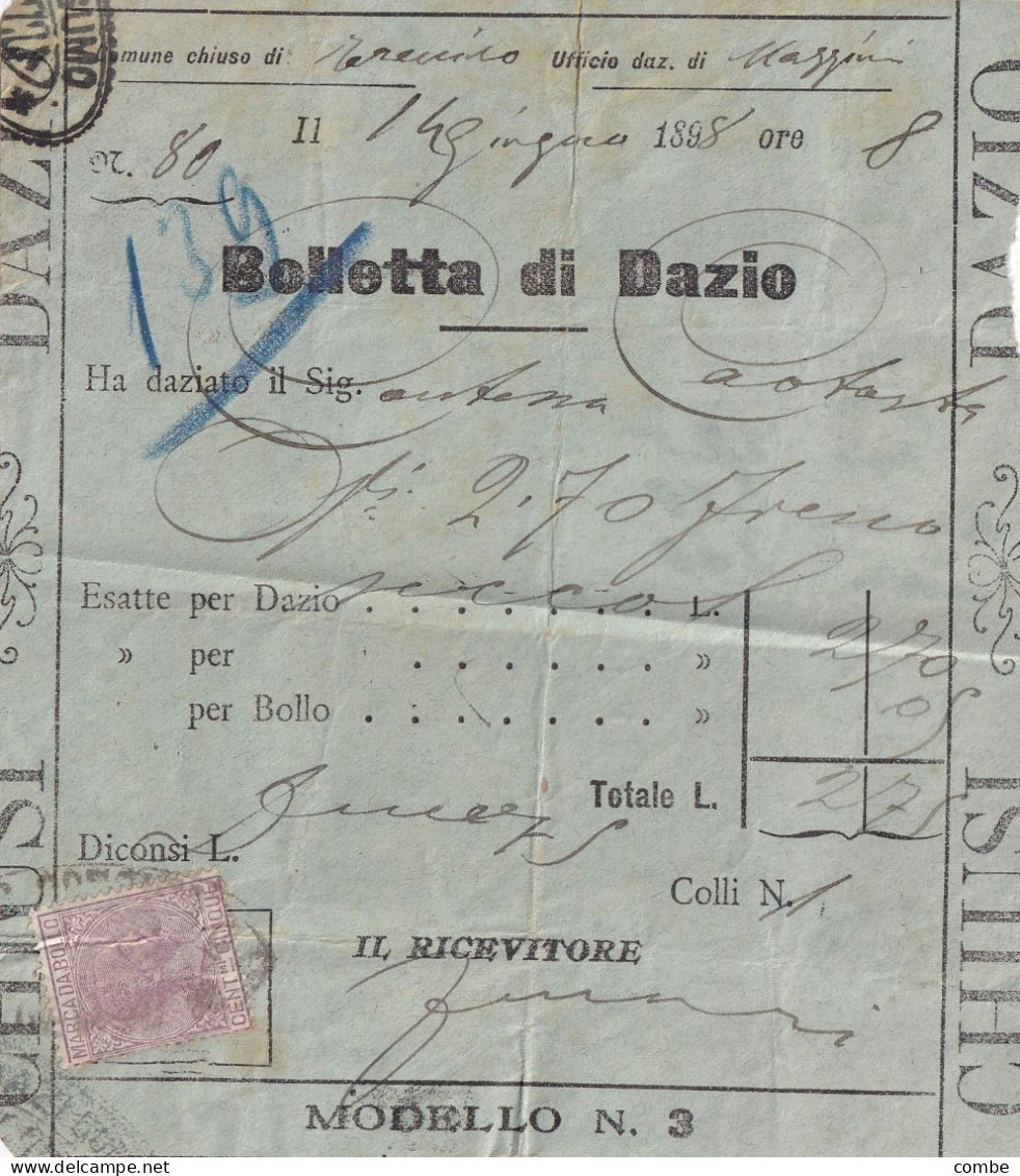 ITALIA. LOT. 12 DOC. MARCA DA BOLLO CENTmi CINQUE.... PONZANO, S.BIASIO, ... - 1946-60: Poststempel