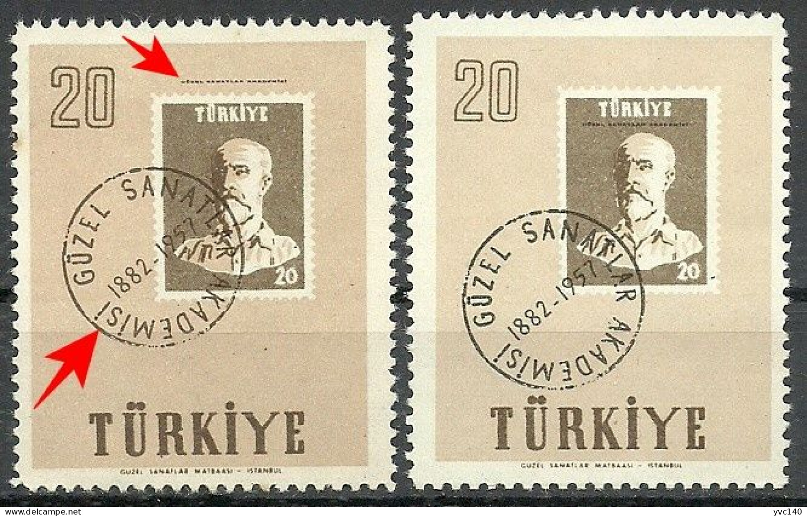 Turkey; 1957 75th Year Of The Art Academy 20 K. ERROR "Shifted Black Color" - Ungebraucht