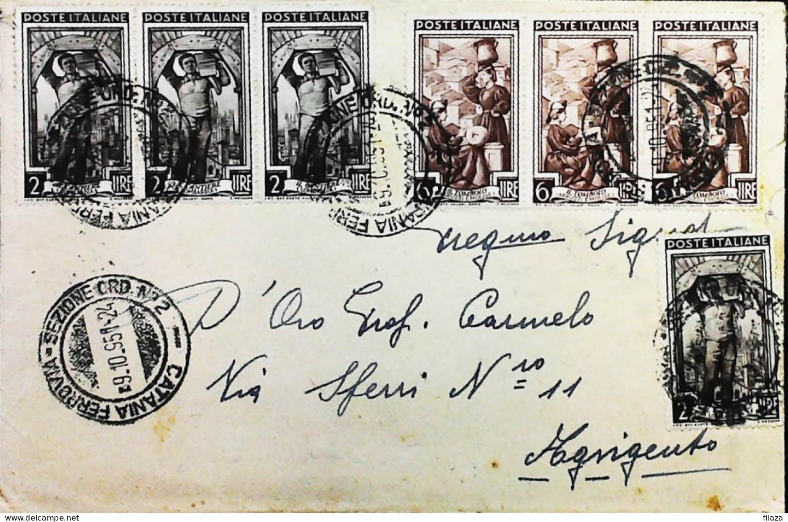 Italy - Repubblica - Italia Al Lavoro Lettera / Cartolina Da Catania - S7371 - 1946-60: Marcophilie