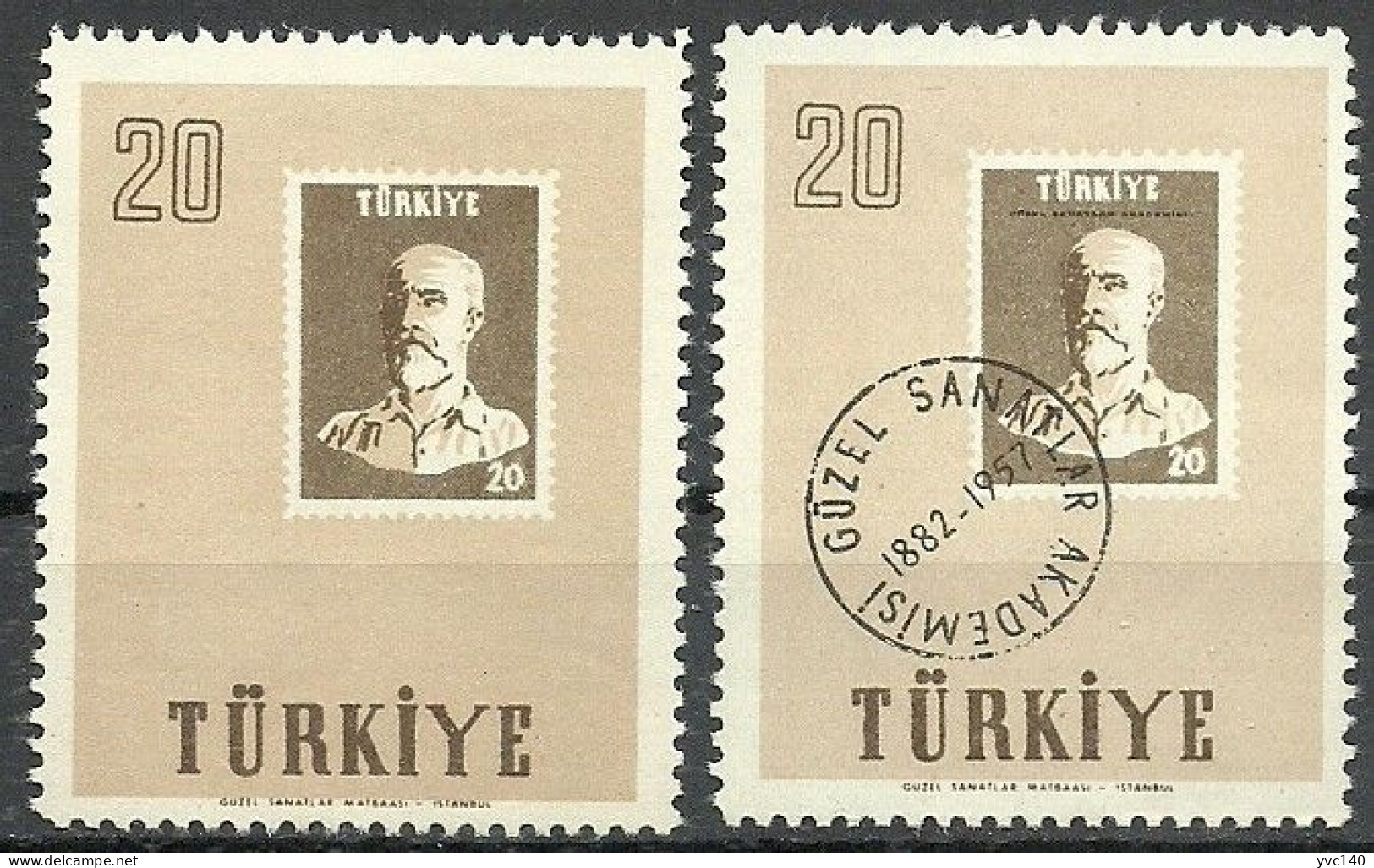 Turkey; 1957 75th Year Of The Art Academy 20 K. ERROR "Missing Print (Black Color)" - Unused Stamps