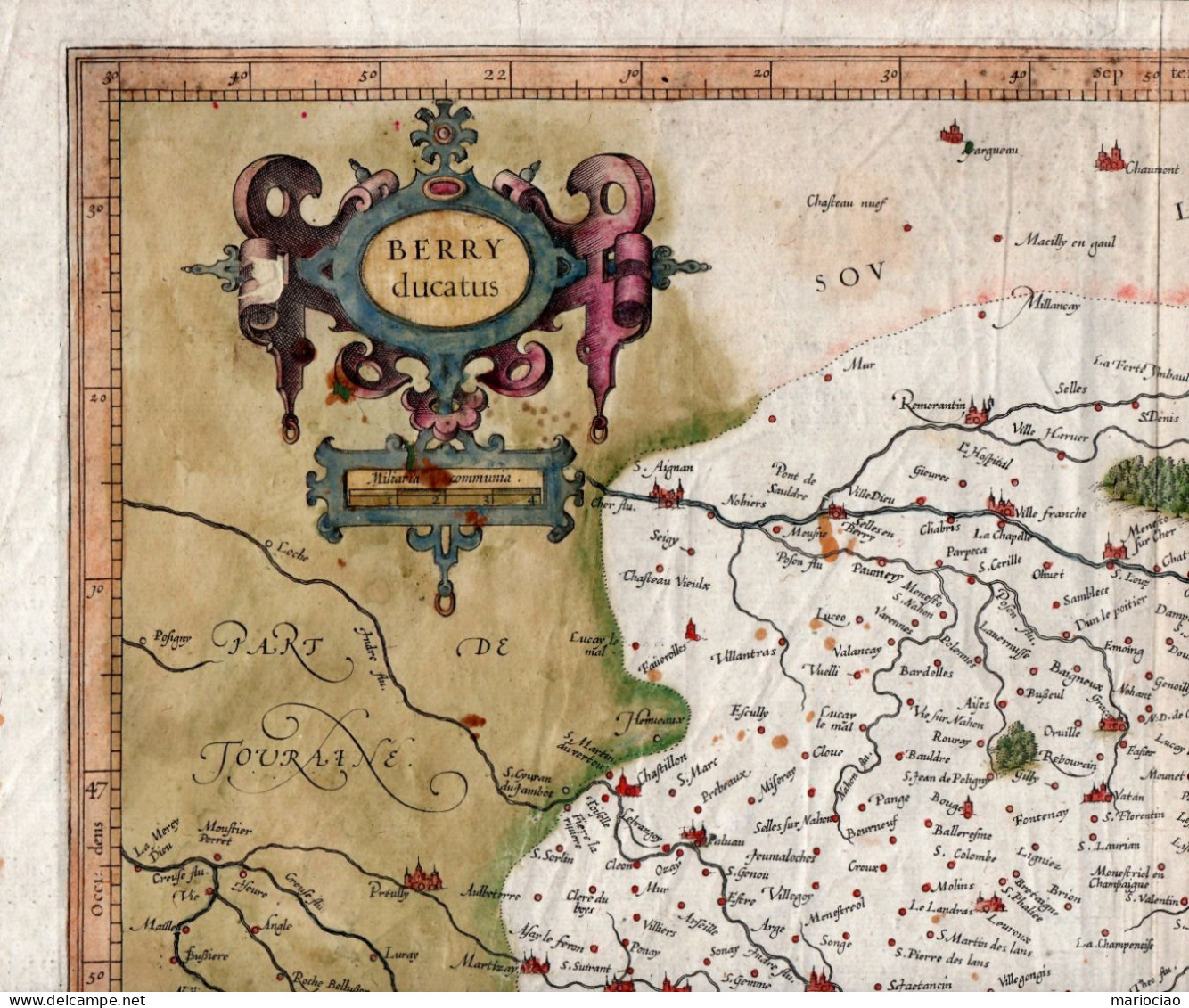 ST-FR BERRY DUCATUS 1610 Mercator-Hondius -BOURGES, Cher, Indre, Vienne Cm 52,5x39 - Estampes & Gravures