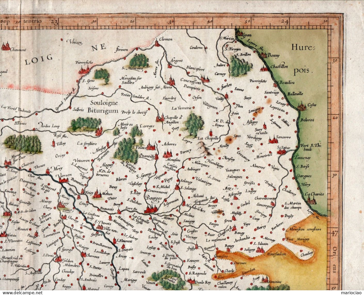 ST-FR BERRY DUCATUS 1610 Mercator-Hondius -BOURGES, Cher, Indre, Vienne Cm 52,5x39 - Estampes & Gravures