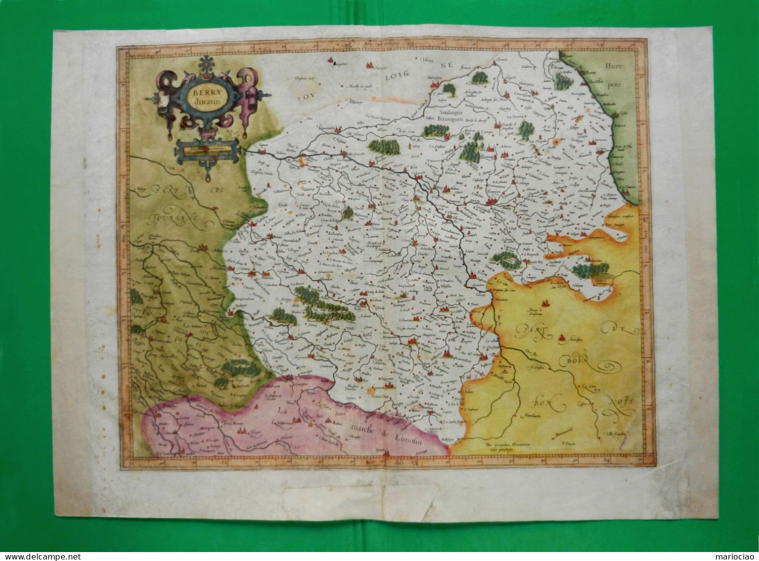 ST-FR BERRY DUCATUS 1610 Mercator-Hondius -BOURGES, Cher, Indre, Vienne cm 52,5x39