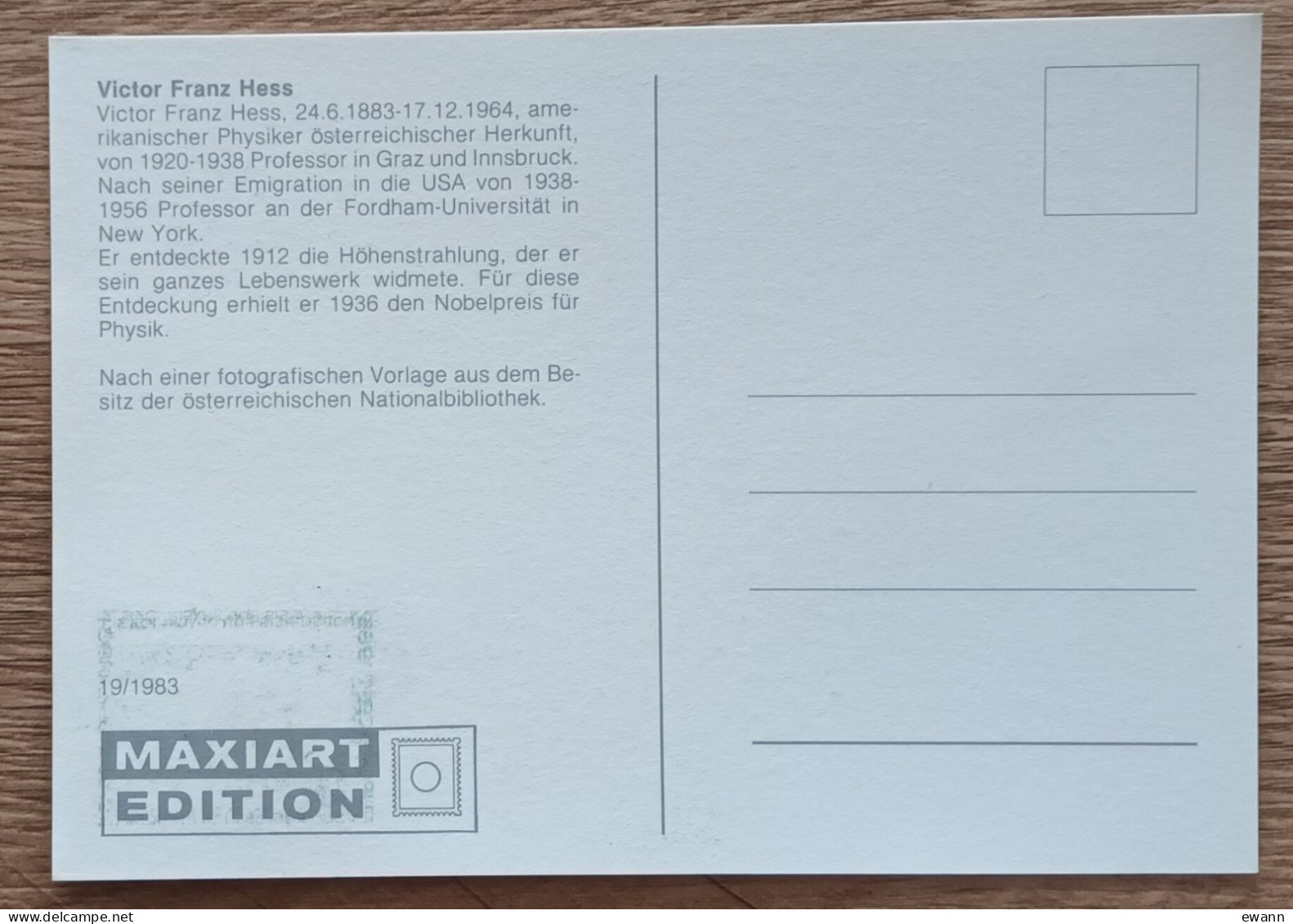 Autriche - CM 1983 - YT N°1572 - Europa / Génie Humain / Victor Franz Hess - Maximum Cards
