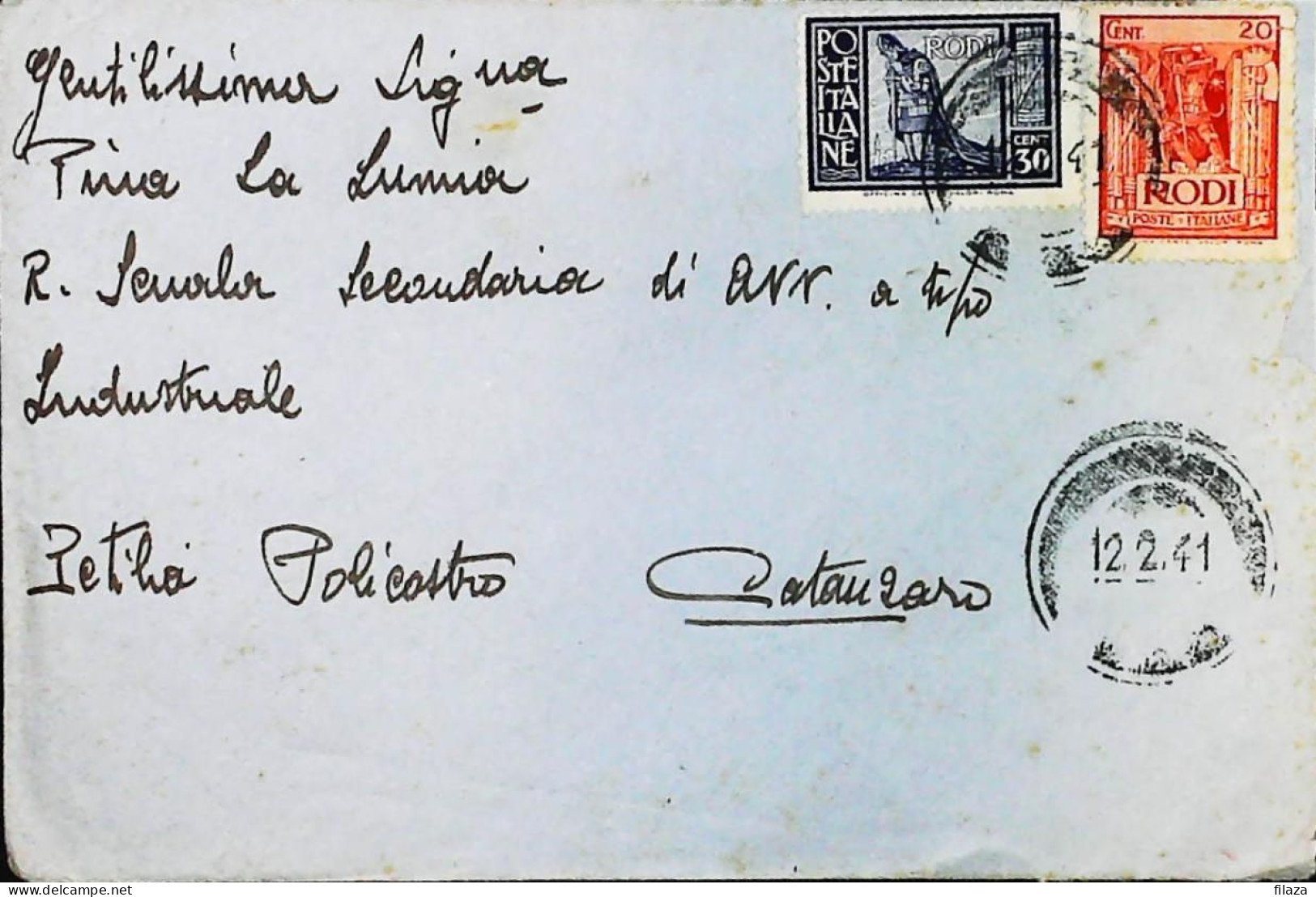 ITALIA - COLONIE -  EGEO Lettera Da RODI (annullo MUTO) Del 1941- S6317 - Aegean (Rodi)