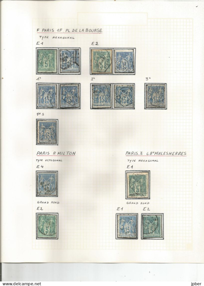 France - Sage - Etude Des "Levées Exceptionnelles" Sur Cachets Des Bureaux De Paris - 109 Timbres - 1876-1898 Sage (Type II)