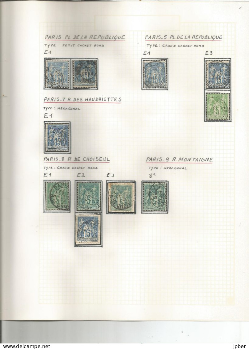 France - Sage - Etude des "Levées Exceptionnelles" sur cachets des bureaux de Paris - 109 timbres