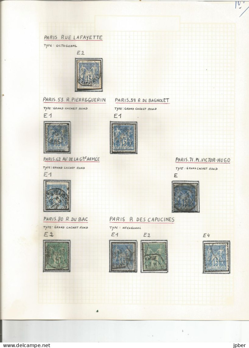 France - Sage - Etude des "Levées Exceptionnelles" sur cachets des bureaux de Paris - 109 timbres