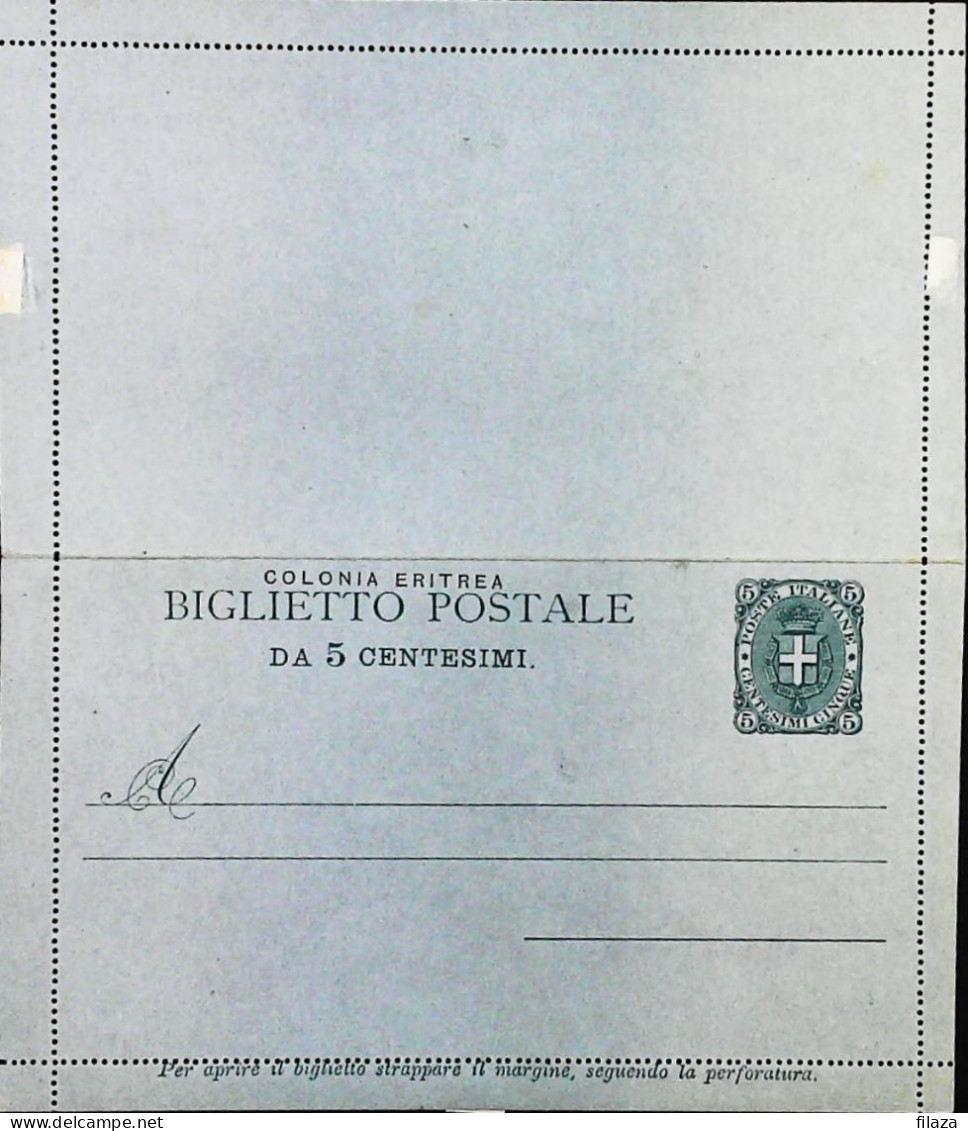 ITALIA - COLONIE ERITREA Biglietto Postale Nuovo  - S6406 - Erythrée
