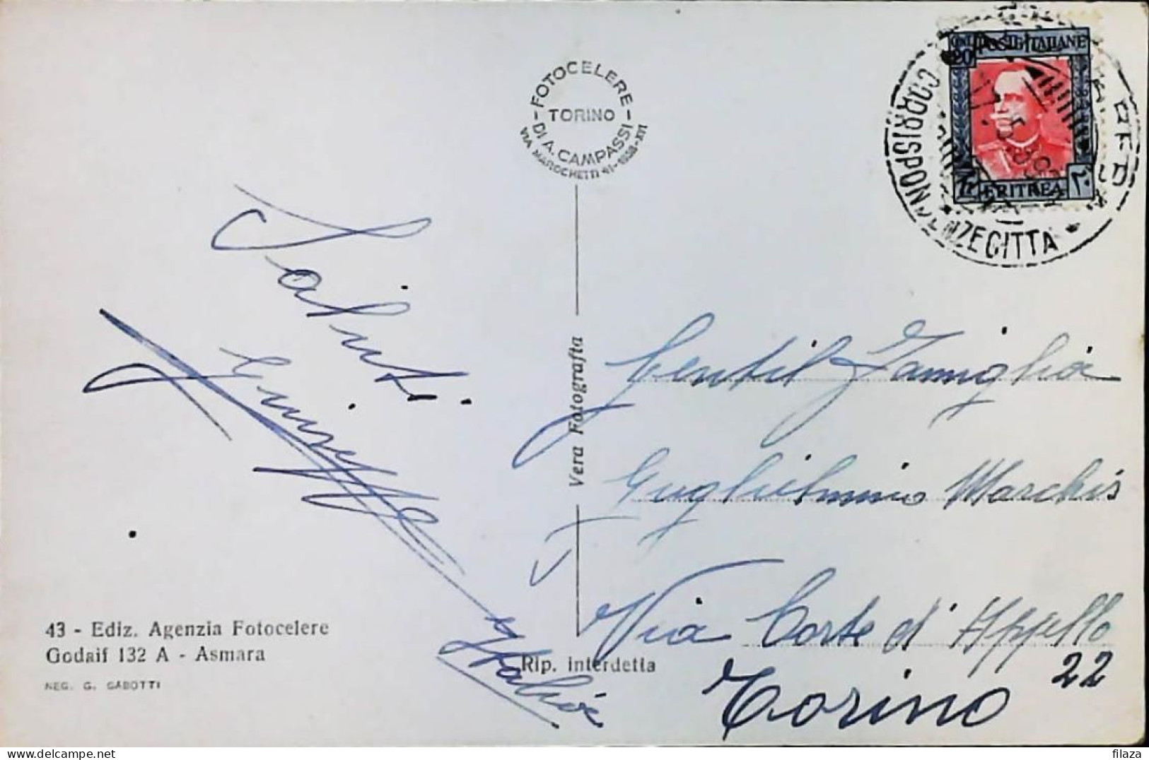 ITALIA - COLONIE ERITREA Cartolina Da ADDIS ABEBA 1939  - S6374 - Erythrée