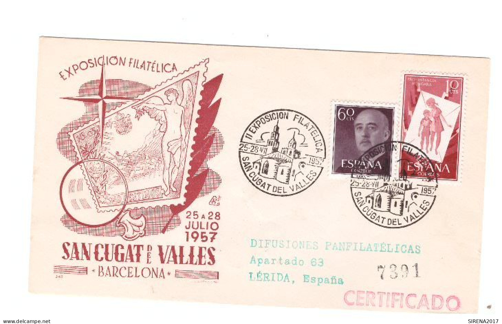 EXPOSICION SAN CUGAT DEL VALLES 1957 - SOBRE CON SELLOS Y SELLOS DE EVENTOS - Frankeermachines (EMA)