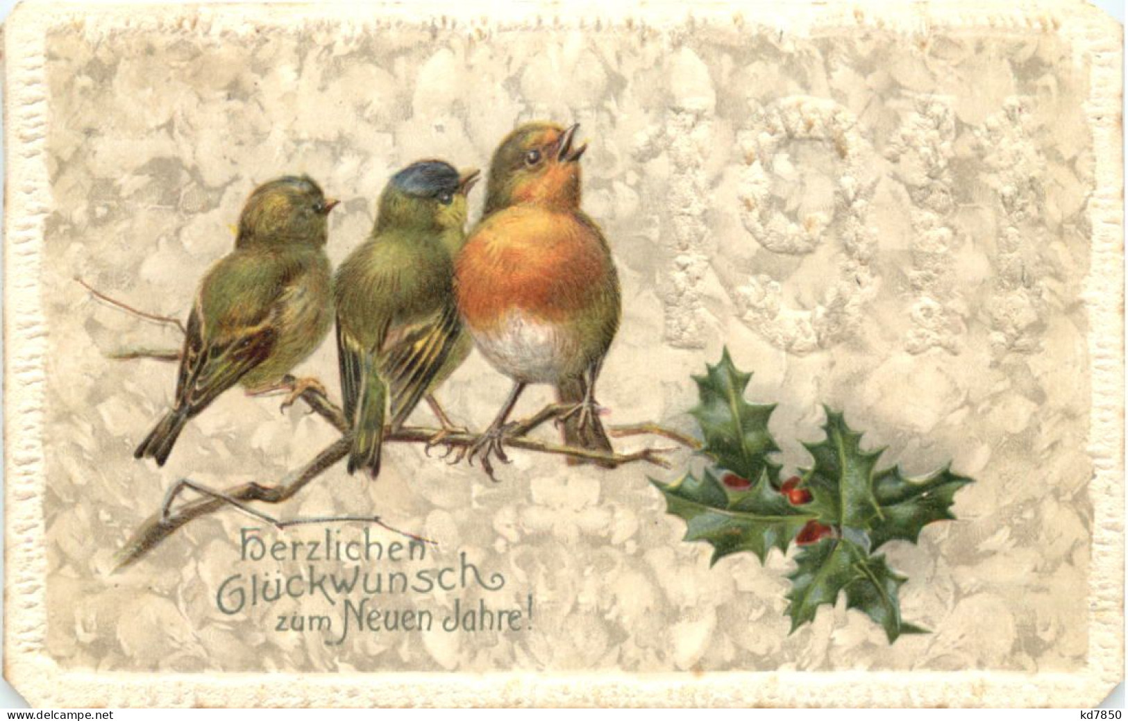 Neujahr - Vögel - Prägekarte - Año Nuevo