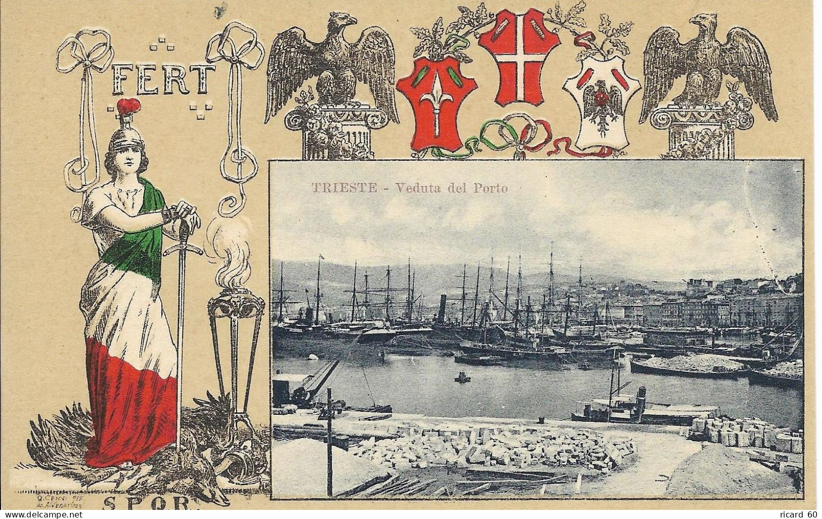 Cpa Trieste, Collection FERT, Devise Et Blason De La Maison De Savoie, Veduta Del Porto - Trieste (Triest)