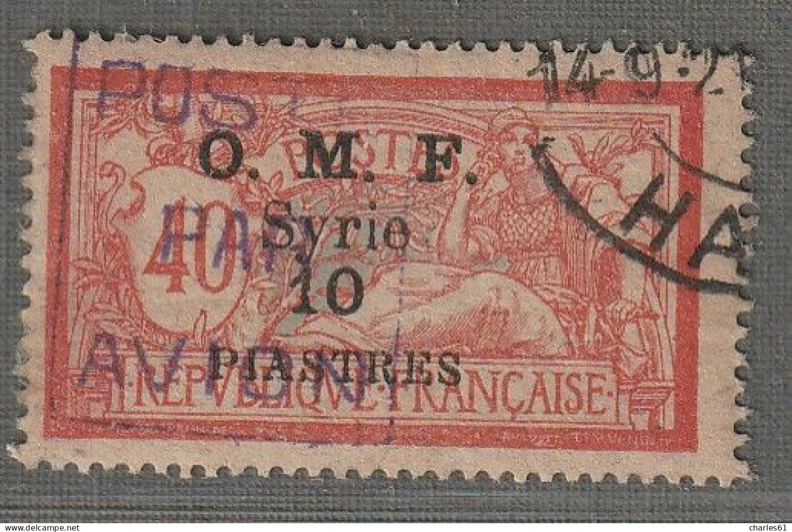 SYRIE - P.A N°3 Obl (1920) 10pi Sur 40c - Signé Brun - Aéreo