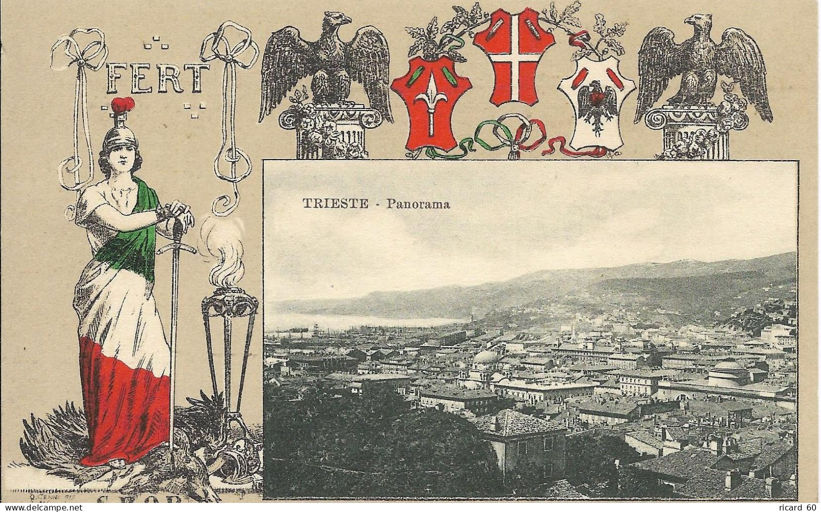 Cpa Trieste, Collection FERT, Devise Et Blason De La Maison De Savoie, Panorama - Trieste (Triest)