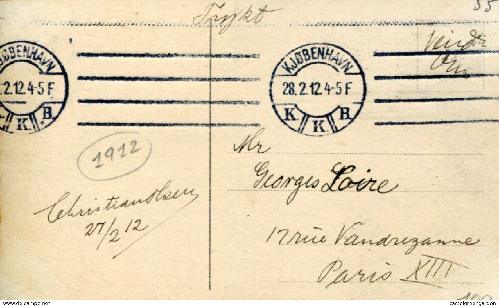 X0383 Danmark Maximum 1912 Circuled TCV From Kobenhavn To Paris  (see 2 Scan) - Maximum Cards & Covers