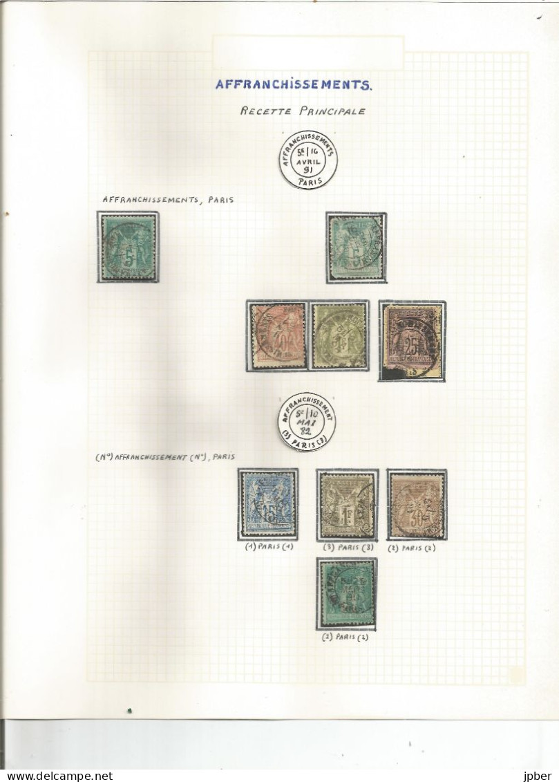 France - Sage - Etude Des Cachets "Affranchissements" Des Bureaux De Paris - 17 Timbres - 1876-1898 Sage (Type II)
