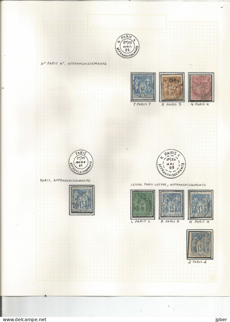 France - Sage - Etude Des Cachets "Affranchissements" Des Bureaux De Paris - 17 Timbres - 1876-1898 Sage (Type II)