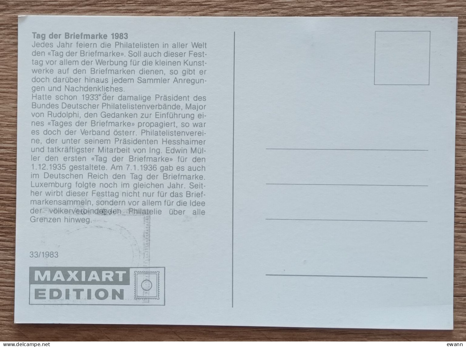 Autriche - CM 1983 - YT N°1585 - Journée Du Timbre - Maximum Cards