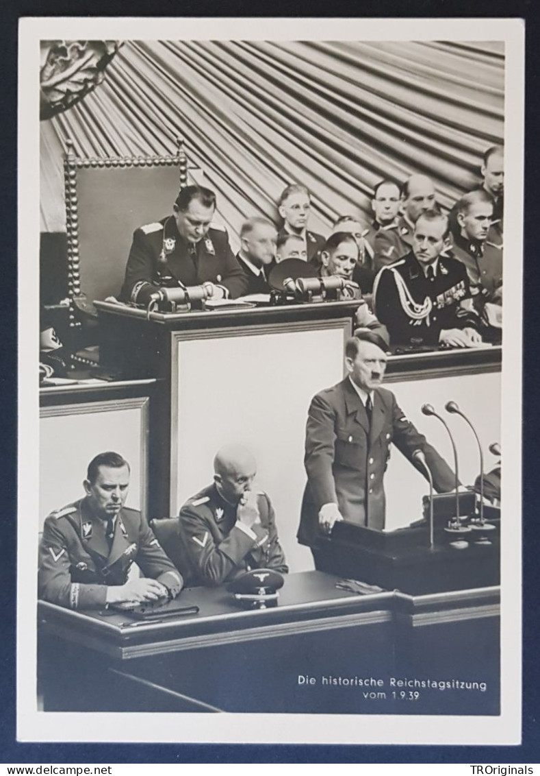 GERMANY THIRD 3rd REICH ORIGINAL NAZI POSTCARD FUHRER ADOLF HITLER REICHSTAG SPEECH 1939 - Guerre 1939-45