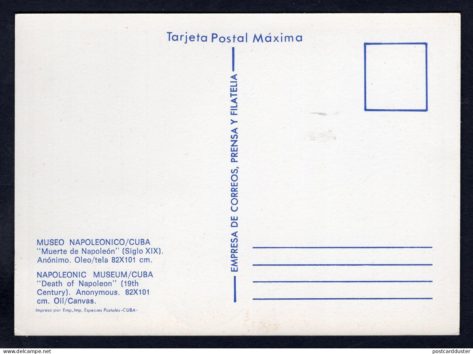 CUBA 1981 Maximum Postcard. Napoleon Bonaparte On Death Bed (p4128) - Cartas & Documentos
