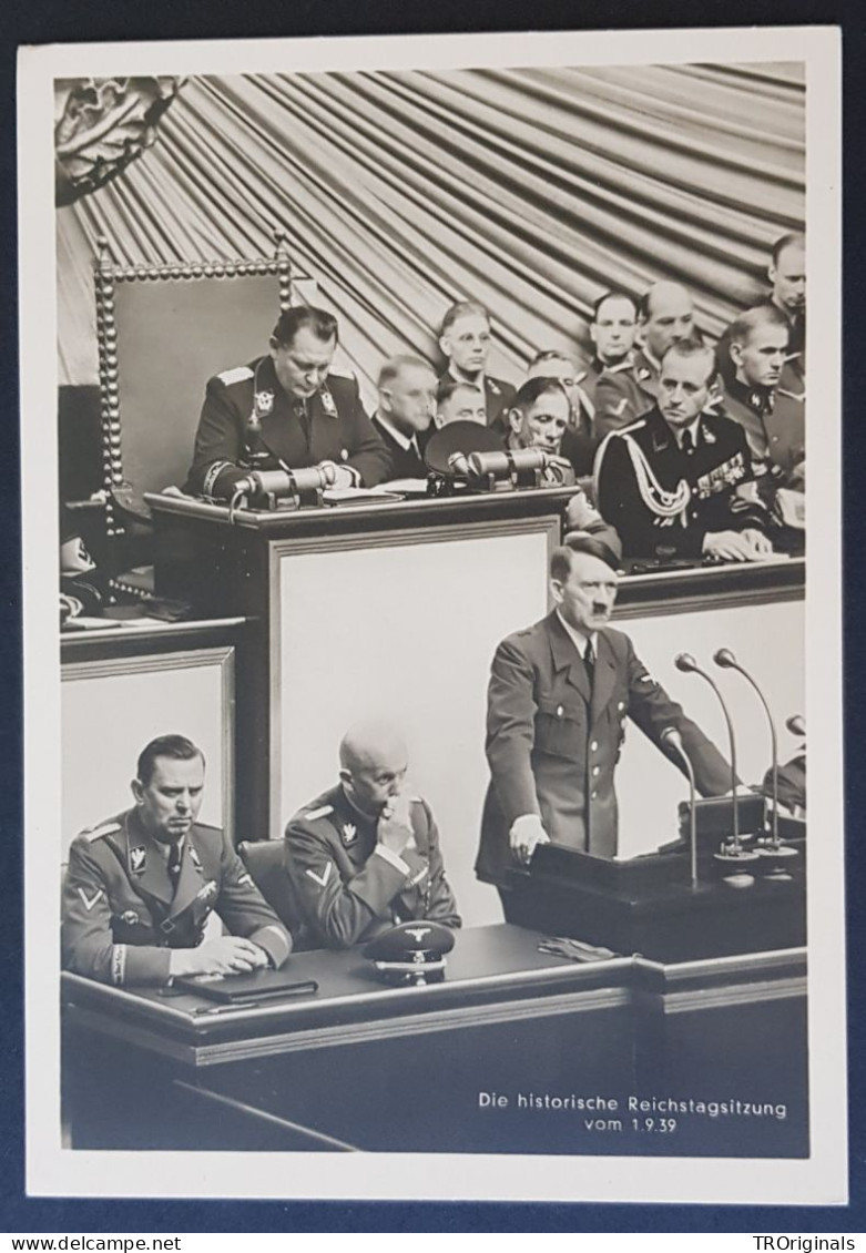 GERMANY THIRD 3rd REICH ORIGINAL NAZI POSTCARD FUHRER ADOLF HITLER REICHSTAG SPEECH 1939 - Guerra 1939-45