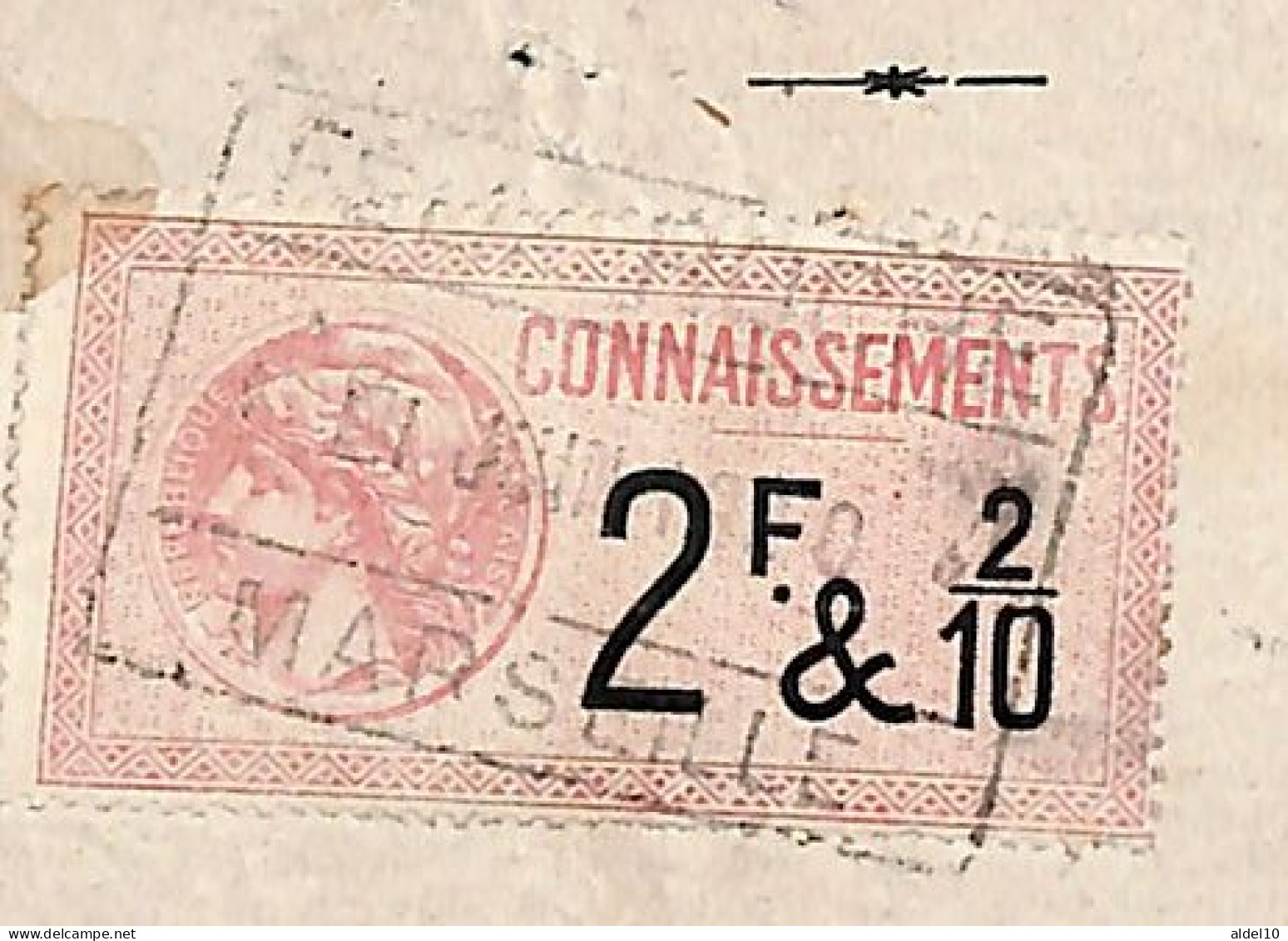Connaissement De Marseille Pour Bordeaux 1920 Avec Timbre Valeur 2 F 2/10 Rose - Briefe U. Dokumente