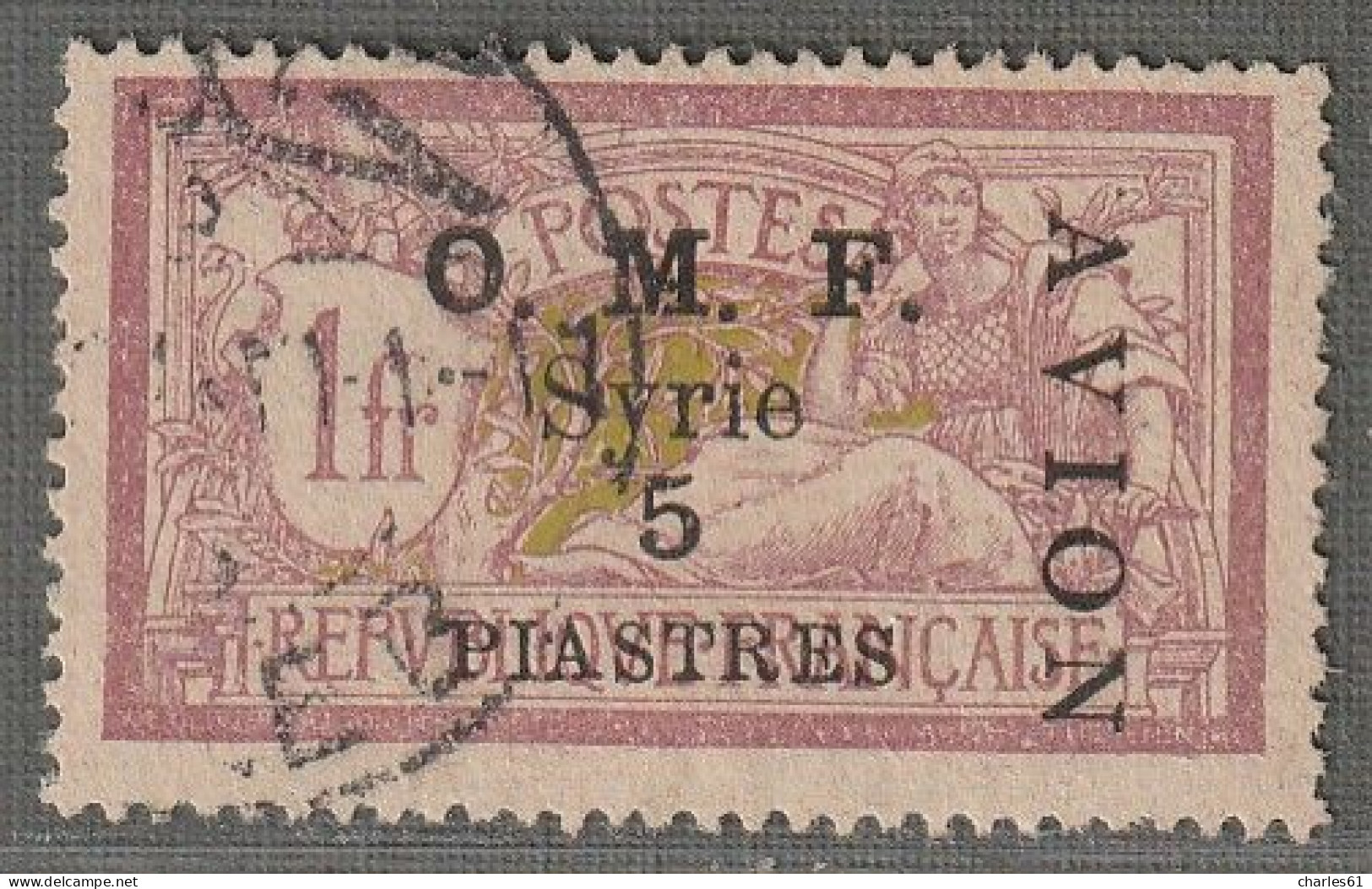 SYRIE - P.A N°8 Obl (1921) 5pi Sur 1fr - Papier GC - Poste Aérienne