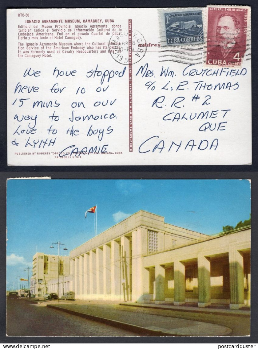 CUBA 1956 Two Values On Postcard From Camaguey To Canada (p2571) - Brieven En Documenten