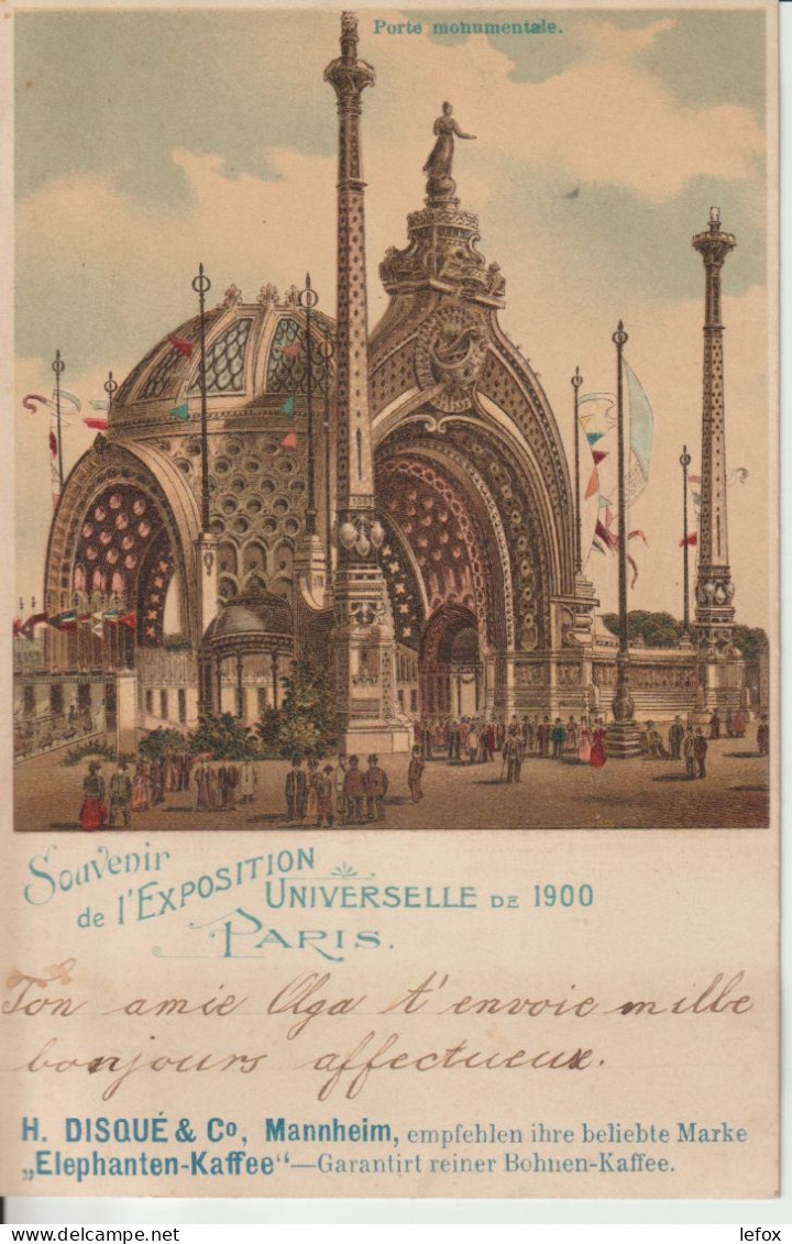 EXPOSITION UNIVERSELLE DE 1900  PORTE MONUMENTALE AVEC PETITE PUBLICITE - Exhibitions