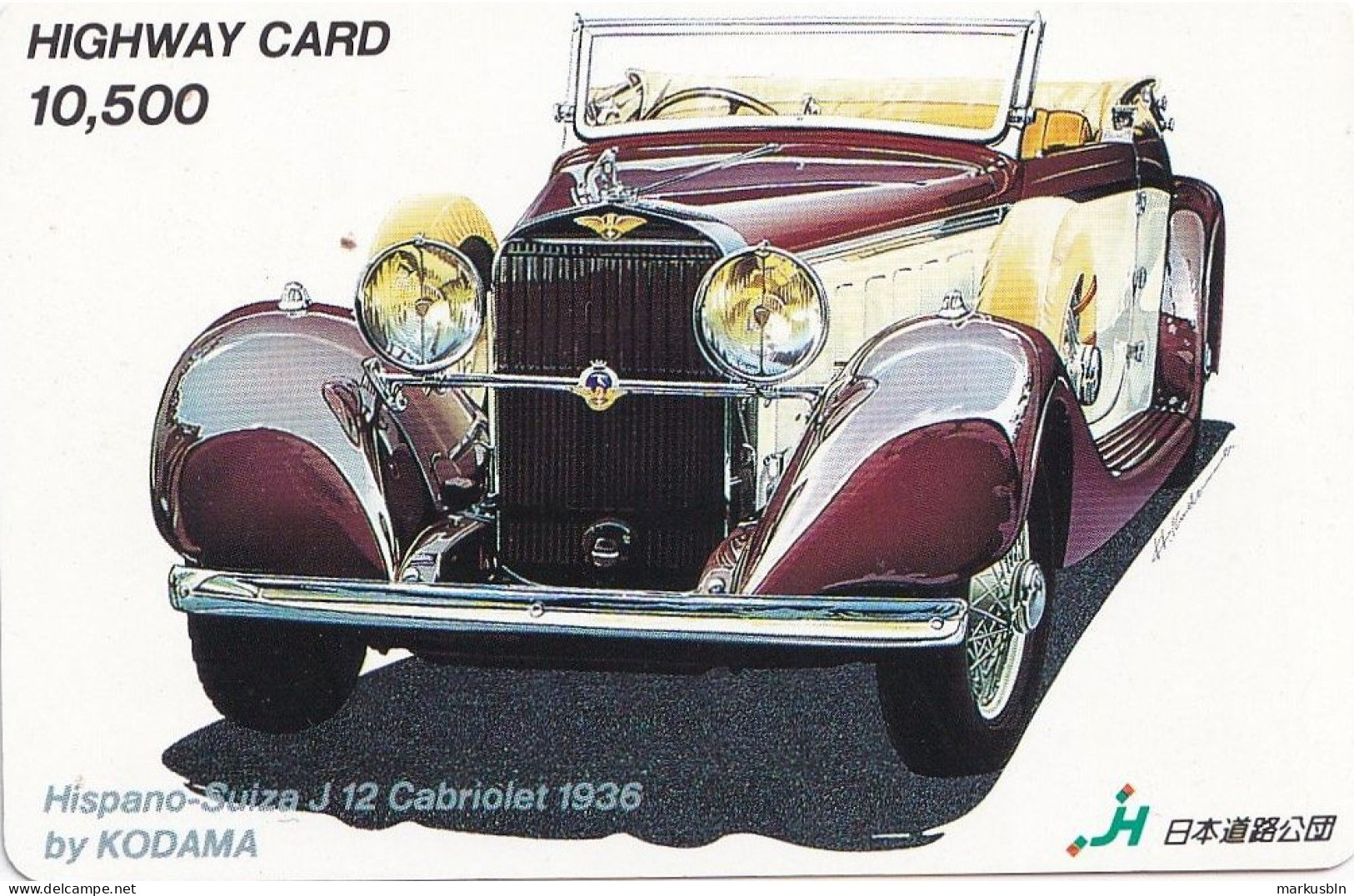 Japan Prepaid Highway Card 10500 -  Car Oldtimer Hispano Suiza 1936 - Japon
