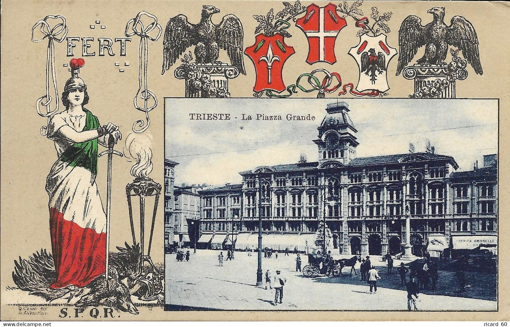 Cpa Trieste, Collection FERT, Devise Et Blason De La Maison De Savoie, La Piazza Grande - Trieste (Triest)