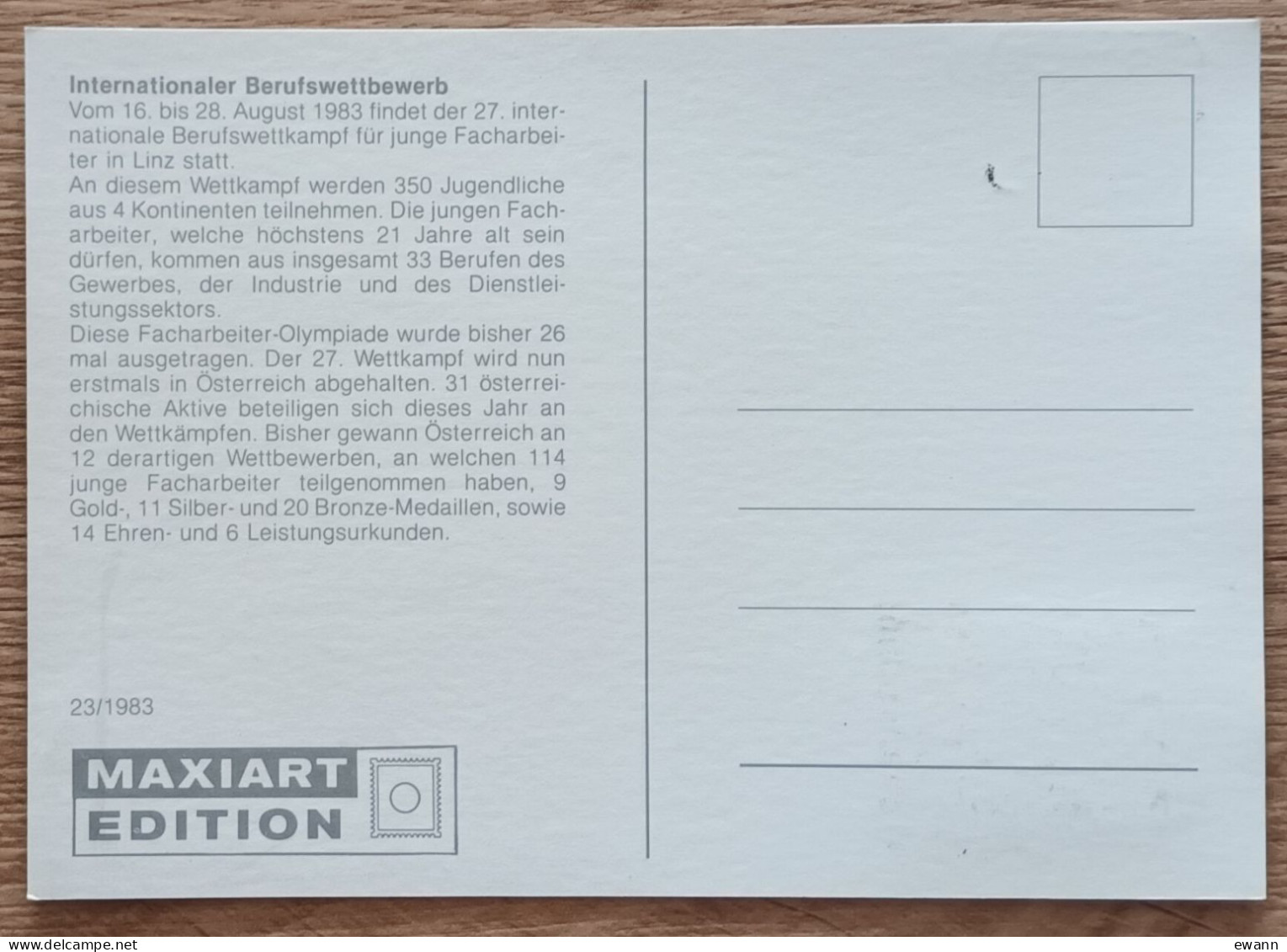 Autriche - CM 1983 - YT N°1576 - 27e Concours International Des Métiers à Linz - Cartas Máxima
